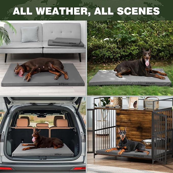 Durable Outdoor Dog Bed Chew Proof Dog Crate Mat for up to 35 lbs Medium Dogs with Waterproof Removable and Washable Cover