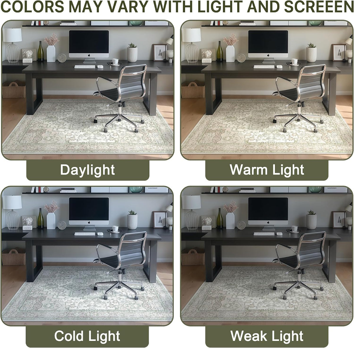 36"x48" Office Chair Mat for Hardwood Floor, Non-Slip Washable Mint