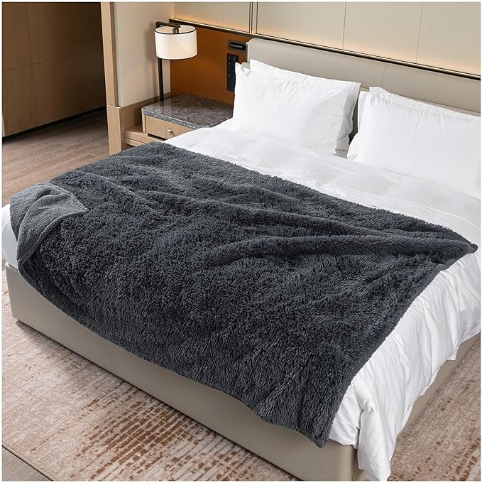 Calming Cat Blanket for Bed 85x57in Couch Sofa Cover Grey Waterproof Dog Blankets for Large Dogs Washable Long Faux Fur Pet Throw Blanket for Puppy Reversible Furniture Protector, (Gray XL)