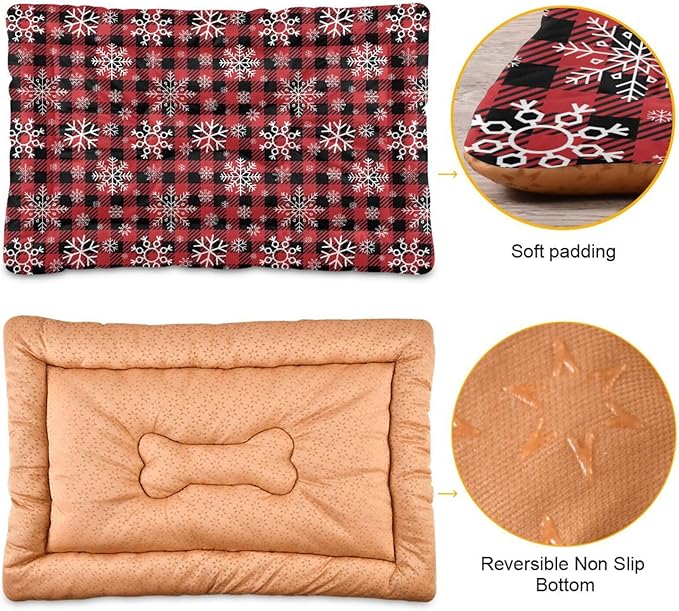 Pet Bed Red and Black Buffalo Plaid Snowflake Christmas Dog Bed Mat Absorbing Non Slip Pad Pet Sleeping Mat for Small, Medium, and Large Dogs Puppy Cat 36 in x 24 in