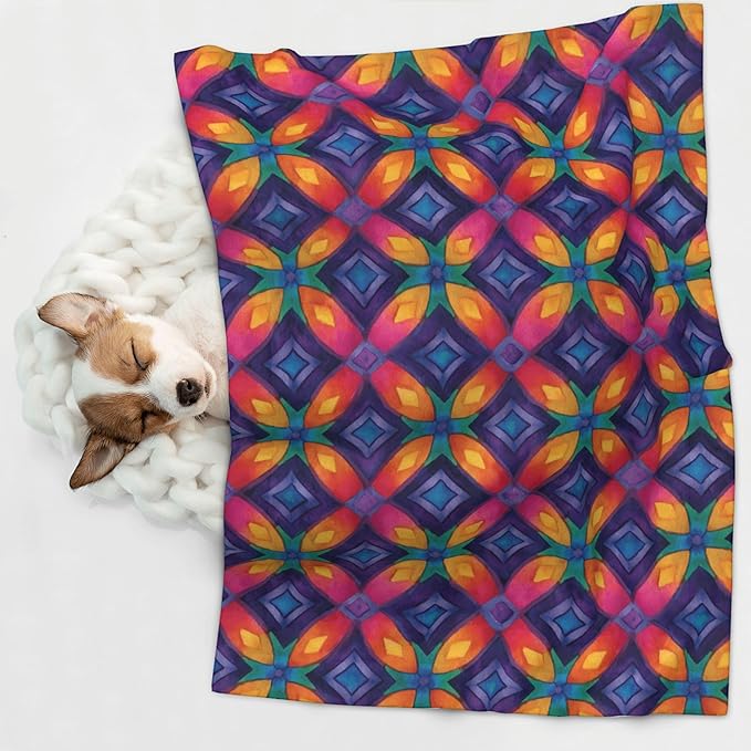 Waterproof Dog Blanket Soft Pet Blanket for Puppy Cat, Fleece Cat Throw Blankets for Furniture Bed Couch Sofa Reversible - Retro Tie Dye Stained Glass 3