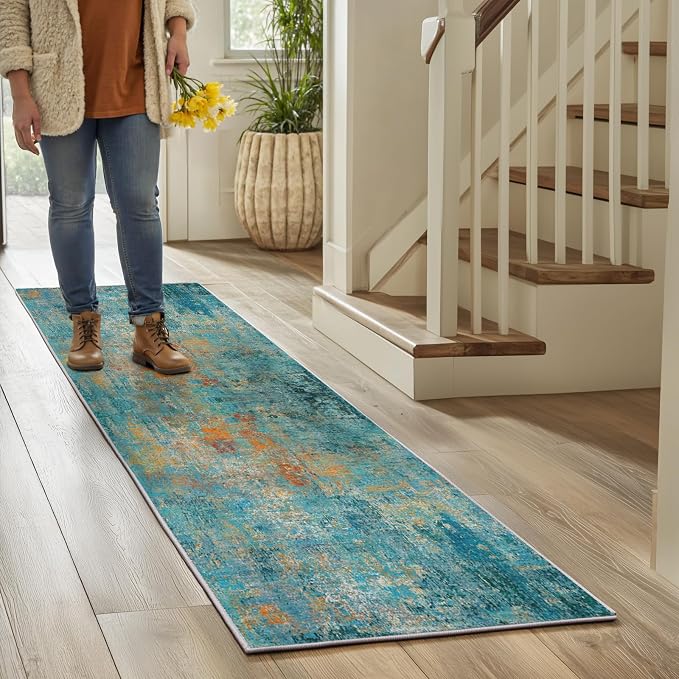 RELEANY Washable Area Rugs 2'x6' Non-Slip Modern Abstract Soft