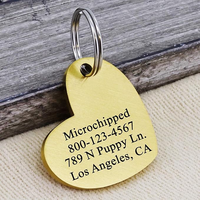 Ultra Joys Dog ID Tag, Custom Dog Tag Personalized Cat Tag, Pet ID Tag, Brushed Stainless Steel Heart Cat Tags Pet Tags Gold Small