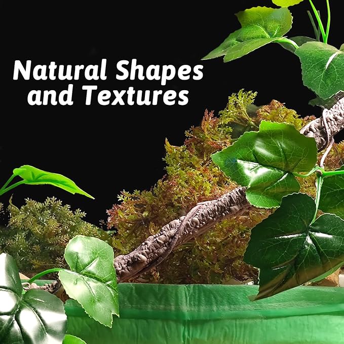 VCEPJH Reptile Climbing Branch Decor 2 Pcs Bendable Jungle Vine with Suction Cup Terrarium Plant Decoration for Gecko Bearded Dragons, Snake,Frogs, Chameleons Cage Accessories (U)