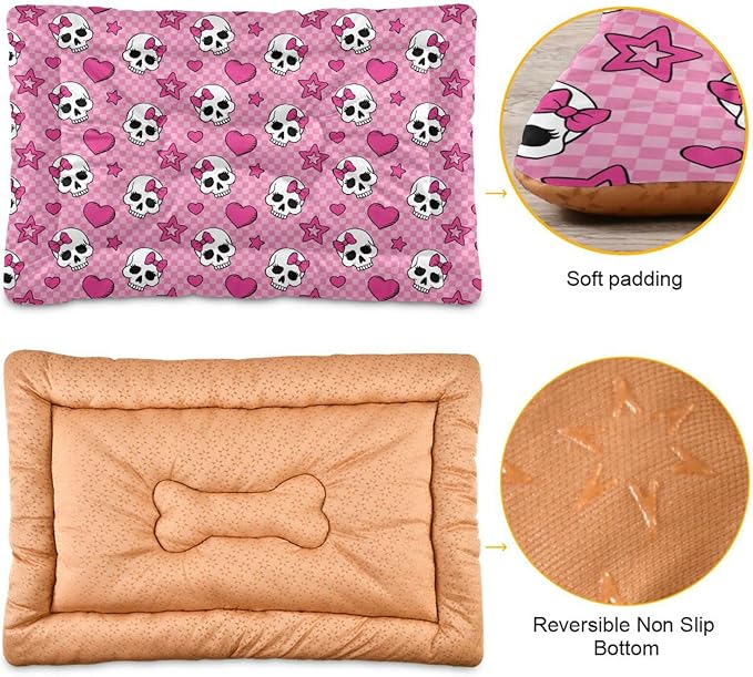 Pink Skull Pet Bed Cute Dog Bed Mat Absorbing Non Slip Pad Pet Sleeping Mat for Small, Medium, and Large Dogs Puppy Cat 24 in x 18 in