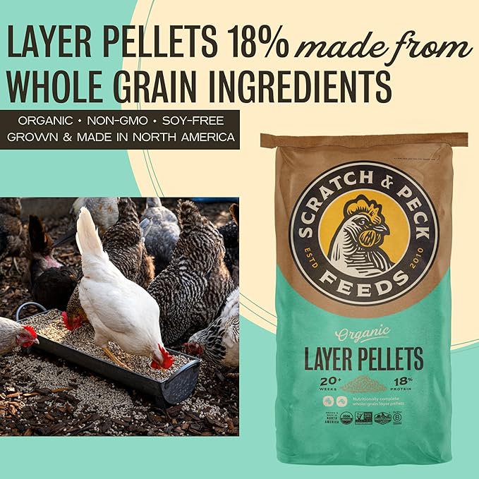 Scratch and Peck Feeds Organic Layer Pellets 18% - 25-lbs (2-Pack) - Premium Chicken and Duck Feed Formulated with Sustainable Grub Protein, Vitamins, and Minerals