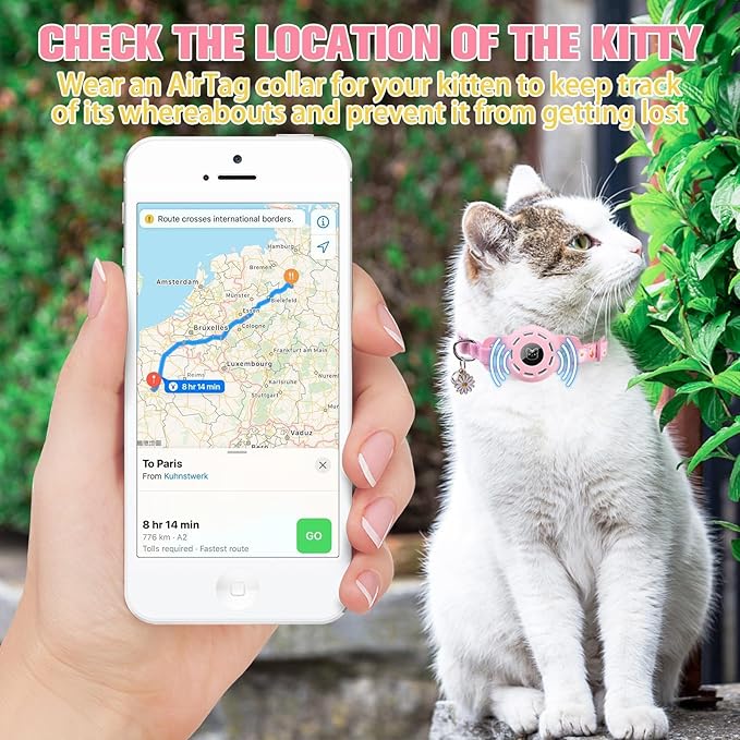 BINGPET AirTag Cat Collar with Bells, Upgraded Safety Elastic Collar with Airtag Pet Collar Holder, Anti-Lost Cat Collars for Girl Boy Cats, Anti-Suffocation Kitty Puppy Collars