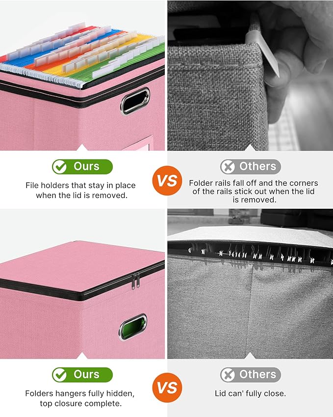 Oterri File Organizer Boxes with Lids, File Box with Mesh Pockets, Document Organizer Box for Letter Size Folders, Zippers Important Document Organizer (Pink, Small-1 Pack Without Folders)