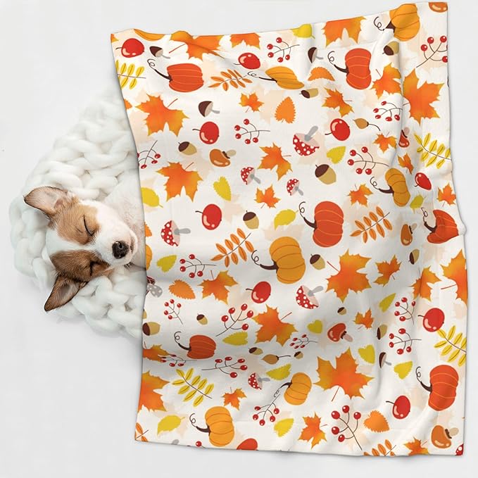 Fall Blanket for Dog Cat - Pumpkin Mushroom Throw Blanket 40x30 Halloween Autumn Pet Blanket for Couch Sofa Bed