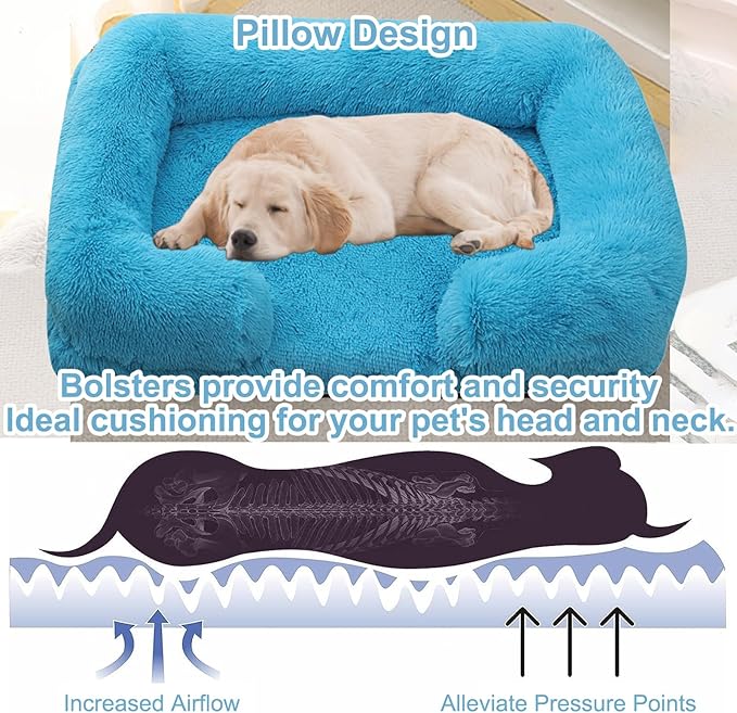 Dog Beds Large Sized dog Orthopedic, Sofa Dog Bed with Waterproof Lining and Nonskid Bottom, Rectangle Washable Dog Bed for Medium Small Dogs and Cats Comfortable ( Color : Blue , Size : 31 x 21" )