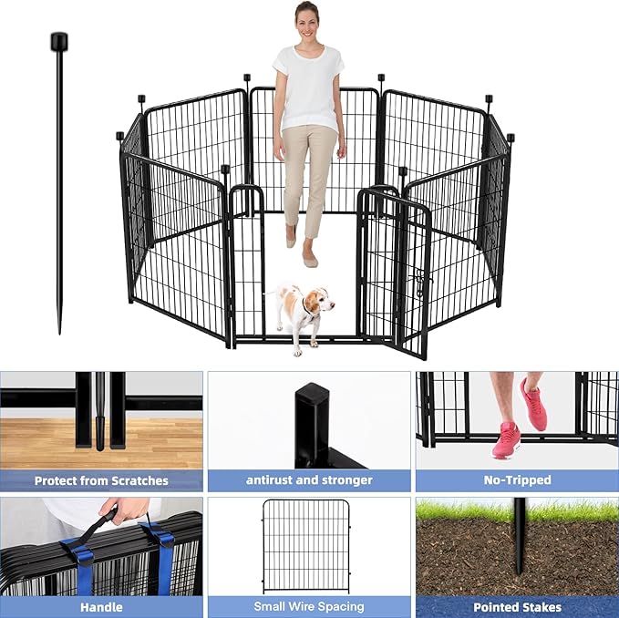 ADAVIN Tall Garden Fence 40 in(H)×31 Ft(L) 14 Panels, Heavy Duty Iron Metal Fence with Gate Low Threshold, Dogs Rabbit Fences Outdoor Camping, Flower Bed Fencing Border, Temporary Black Yard Fences