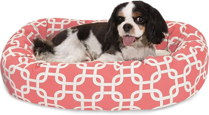 Majestic Pet 24 Inch Links Sherpa Calming Dog Bed Washable – Cozy Soft Round Dog Bed with Spine for Head Support - Fluffy Donut Dog Bed 24x19x7 (inch) – Round Pet Bed Small - CORAL