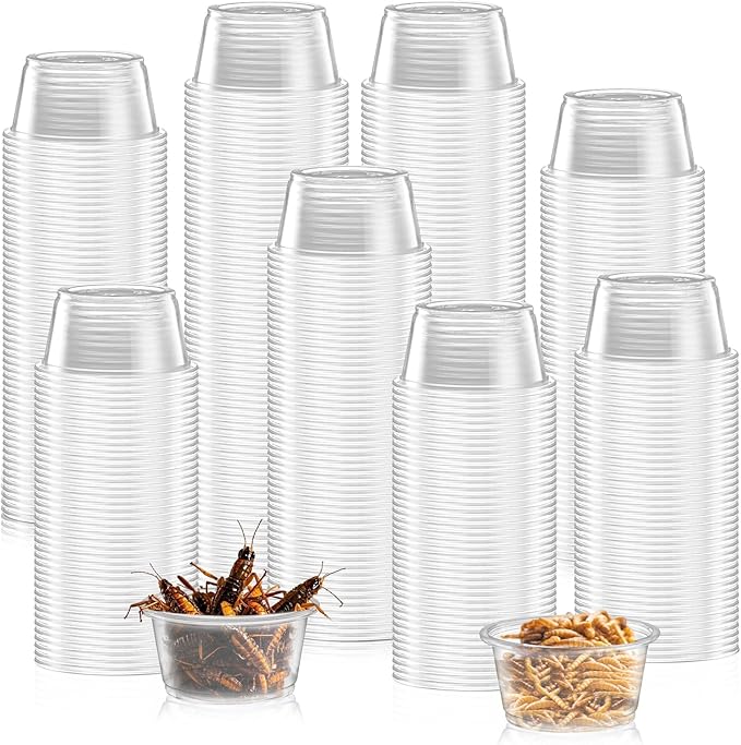 600PCS 0.5oz Gecko Food Cups | Durable Plastic Leak-Proof Reptile Feeder Cups - for Geckos, Lizards & Small Pets | Multi-Purpose for Terrarium Daily Feeding(0.5oz)