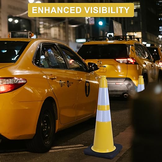 OrangeStar 8-Pack 28" Traffic Cones, Yellow Safety Cones with Reflective Collars, Heavy Duty Base for Construction, Parking Lot, Road Work, Flexible PVC, Indoor & Outdoor Use