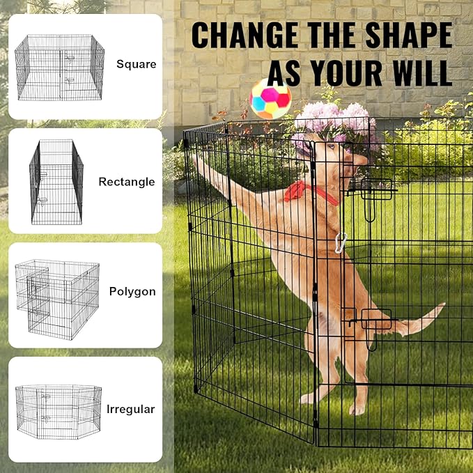 VEVOR Dog Playpen, 8 Pcs 30"H x 24"W Panels Foldable Metal Pet Exercise Pen, Dog Fence Indoor and Outdoor Pen with Door, 600D Oxford Fabric Top Cover, Pet Playpen for Dogs, Cats, Other Small Animals