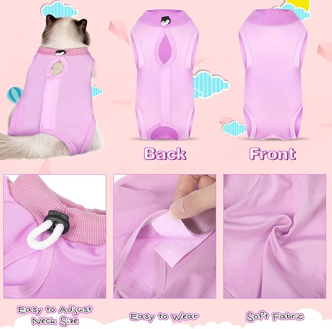 Nuanchu 3 Pieces Cat Recovery Suit Kitten Recovery Suit E-Collar Alternative for Cats and Dogs Abdominal Skin Anti Licking Pajama Clothes Sets(Solid Pattern,Small)