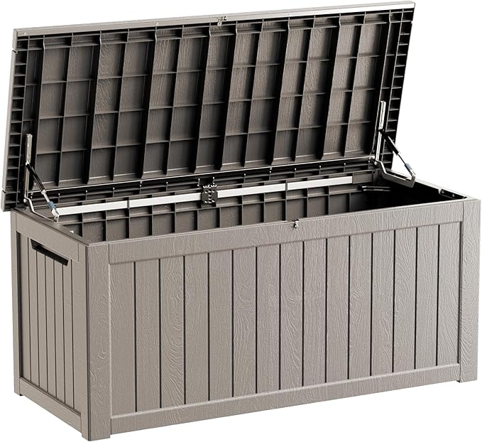 270 Gallon Heavy Duty Outdoor Storage Box - Extra Large Package Protection for Outside Deliveries, Patio Storage Bench & Resin Deck Chest with Lock, UV-Resistant, Slate Grey