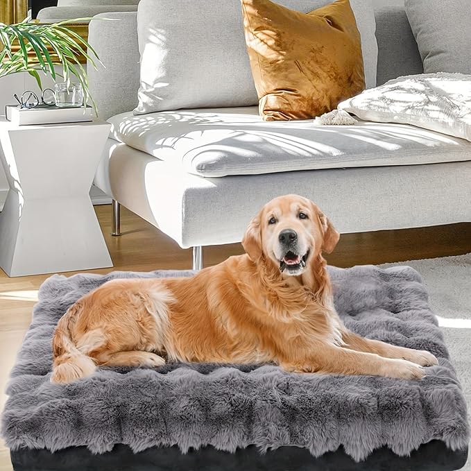 Dog Beds for Extra Large Dogs, Soft Plush Faux Fur Fluffy Dog Mat with Removable Washable Cover & Anti-Slip Bottom, Machine Washable (Medium)