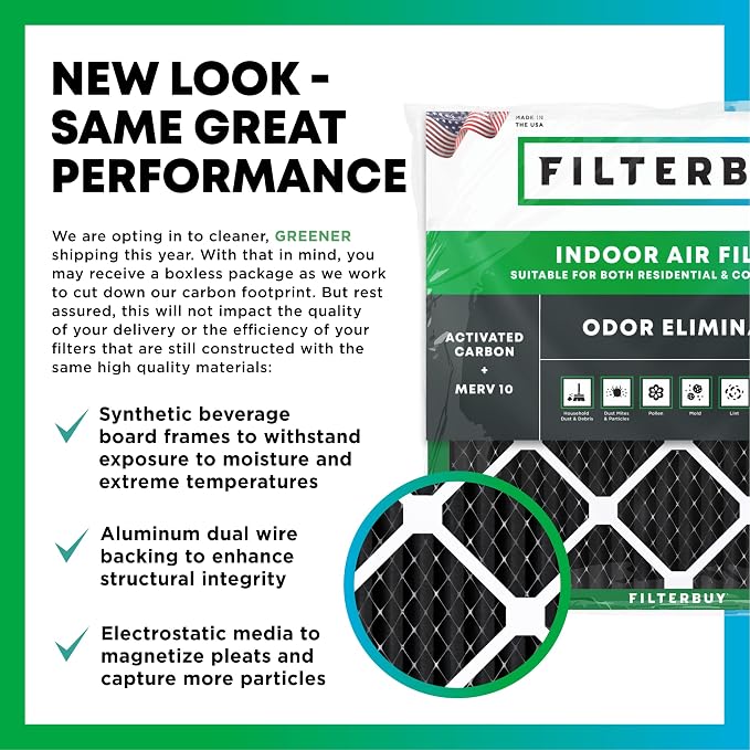 Filterbuy 14x30x1 Air Filter MERV 10 Odor & Allergy Defense