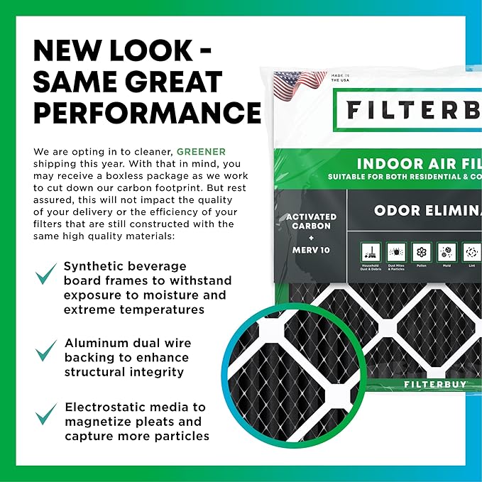 Filterbuy 18x25x1 Air Filter MERV 10 Odor & Allergy Defense