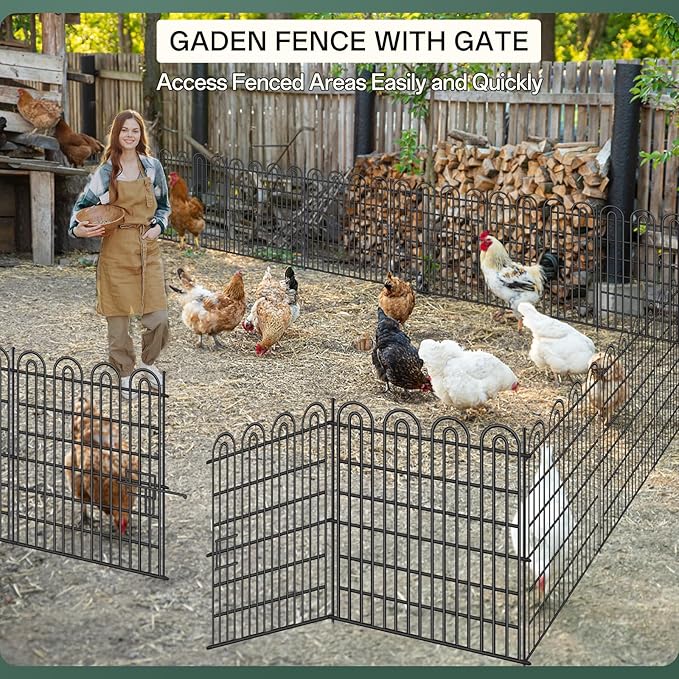 15 Panels Tall Garden Animal Barrier Fence with Gate, 33 in(H) X 36.8 ft(L) No Dig Decorative Garden Fence Outdoor for Yard, Heavy Duty Rustproof Metal Edging Border for Dog, Rabbits