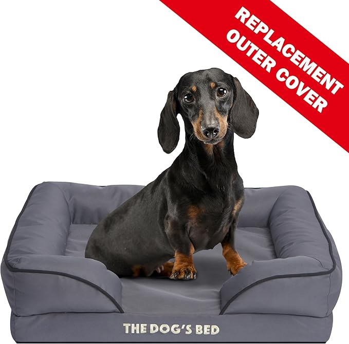 The Dog’s Bed Replacement Outer Cover & Bolster for Standard Foam Beds, Oxford Fabric, Grey, Medium