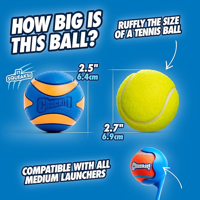Chuckit! Ultra Ball Dog Toy - Medium Bouncy Fetch Balls for Dogs 20-60 lbs - Made from Durable Rubber - Floating Water Pet Toys - Size Medium - 2.5-inch Diameter - Pack of 4