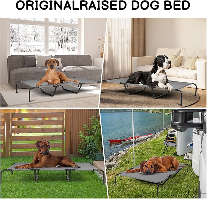 Elevated Pet Products Beds Outdoor Dog Cot for Large Dogs, Raised Dog Hammock Cooling Bed Frame with Washable Cooling Breathable Mesh Anti-Slip Feet, Indoor & Outdoor Pet Dog Bed, 60 Inche Light Gray