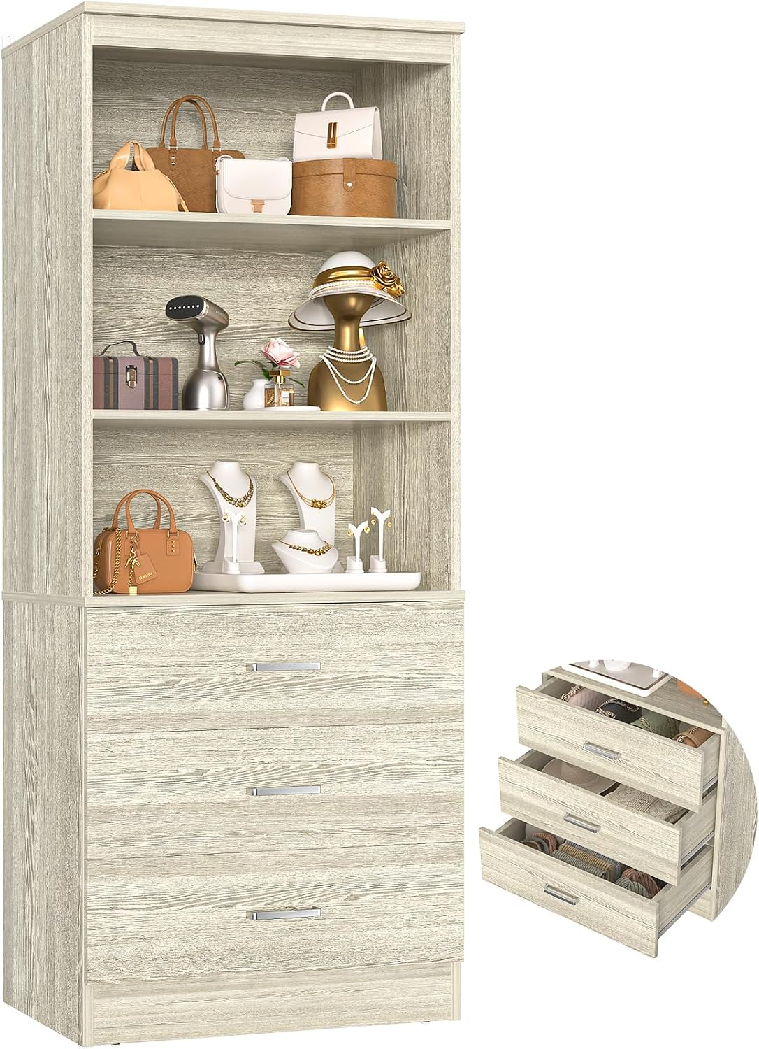Aheaplus 23.6" Closet Drawers System,Closet System with 3 Drawers,White Oak