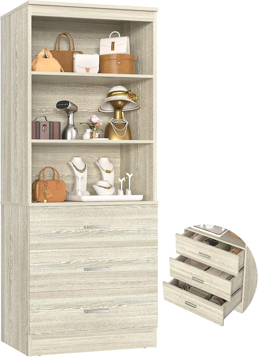 Aheaplus 23.6" Closet Drawers System,Closet System with 3 Drawers,White Oak