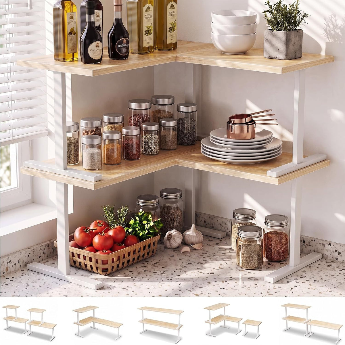 Golener Countertop Shelf, Kitchen Counter Organizer, Adjustable, Stackable