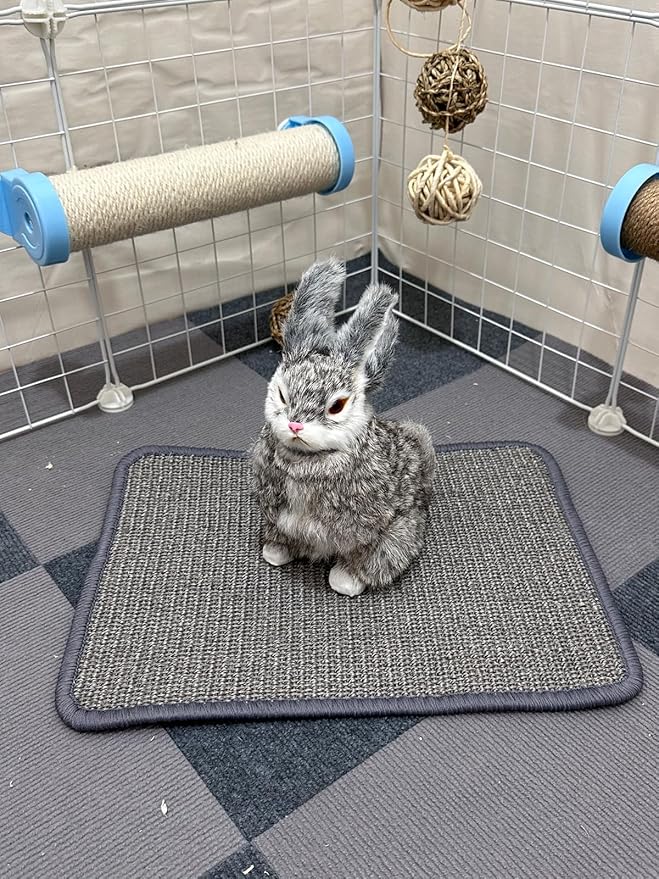 Lagre Rabbit Scratching Pad 2 Pack Natural Sisal Bunny Scratcher Mat Bunny Scratch Foot Pad Small Animal Grinding Claw Pad Rug for Guinea Pigs Chinchillas (Gray)