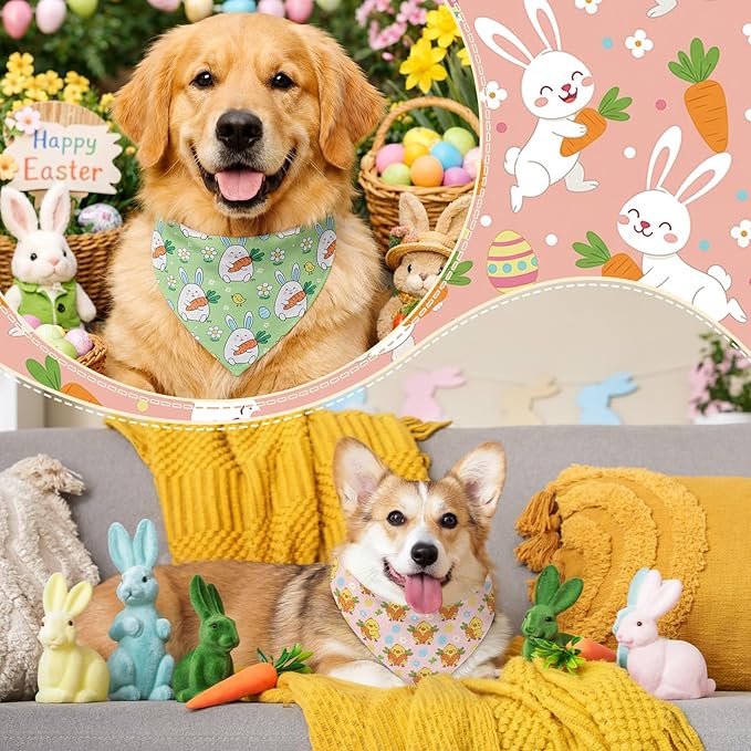 Abbylike 50 Pcs Easter Dog Bandanas Bulk Bunny Egg Carrot Bandanas for Dogs Triangle Kerchief Bibs Scarf Set for Pet Easter Costume Photo Props Accessories Pet Shops, 25 Styles (25.6 x 17.7 x 17.7)