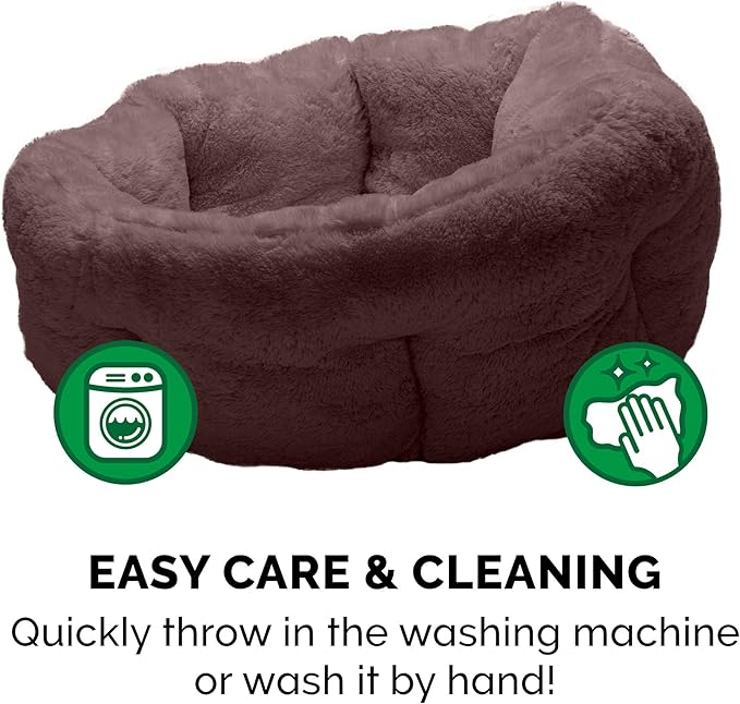 Furhaven 23" Round Self-Warming Pet Bed for Indoor Cats & Medium/Small Dogs, 100% Washable, For Pets Up to 45 lbs - Hi Lo Plush Luxe Faux Fur Cuddler - Sable Brown, Medium, 23.0"L x 23.0"W x 15.0"Th