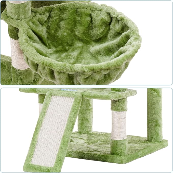 Hey-brother Cat Tree, 71 inches XL Large Cat Tower for Indoor Cats, Multi-Level Cat House with 3 Padded Perches, Big Scratcher, Cozy Basket, 2 Cat Condos and Scratching Posts, Green MPJ034GR