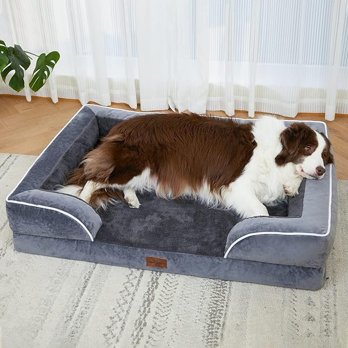 Comfort Expression Orthopedic Dog Bed for Small Dogs 20x14 Inch, Waterproof Supportive Egg Crate Foam Small Pet Bed with Removable Bolsters, Dog Couch with Washable Cover & Non-Slip Bottom, Dark Grey