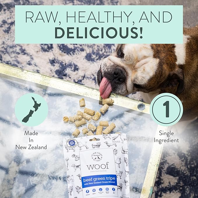 The New Zealand Natural Pet Food Co. WOOF Freeze Dried Dog Topper – Beef Green Tripe, High Protein, Digestive Support, Topper or Treat – 6.3 oz