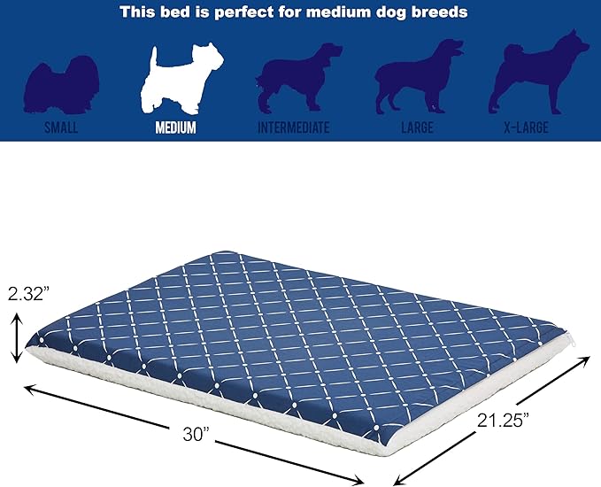 MidWest Homes for Pets Quiet Time Couture Paxton Dog Bed, Blue & Fleece with Removable Pillow Cover, Blue, 30"
