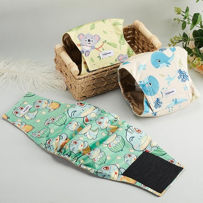 Washable Dog Diapers Male Large, Premium Belly Bands for Male Dogs Reusable, Pack of 3, High Absorbing Large Puppy Diapers Male in Incontinence or Excitable Urination and Training(L)
