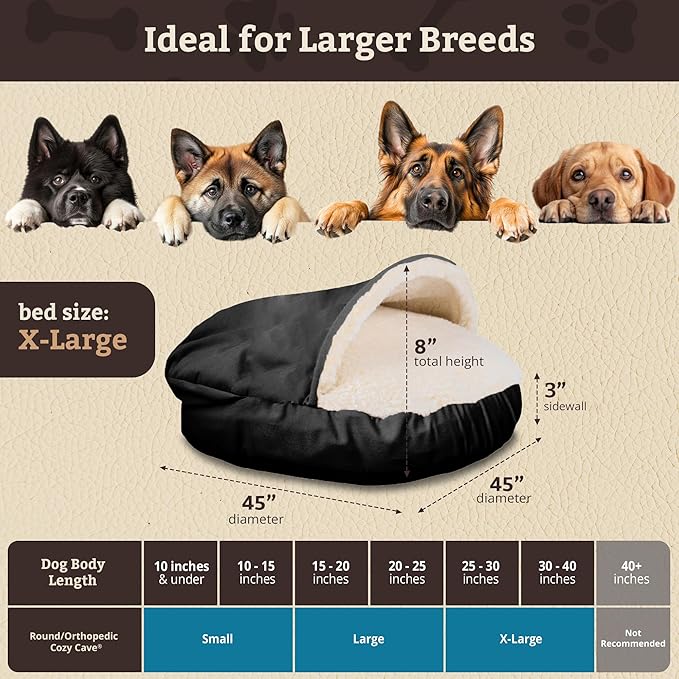 Snoozer Luxury Microsuede Cozy Cave Pet Bed, Extra Large, Black