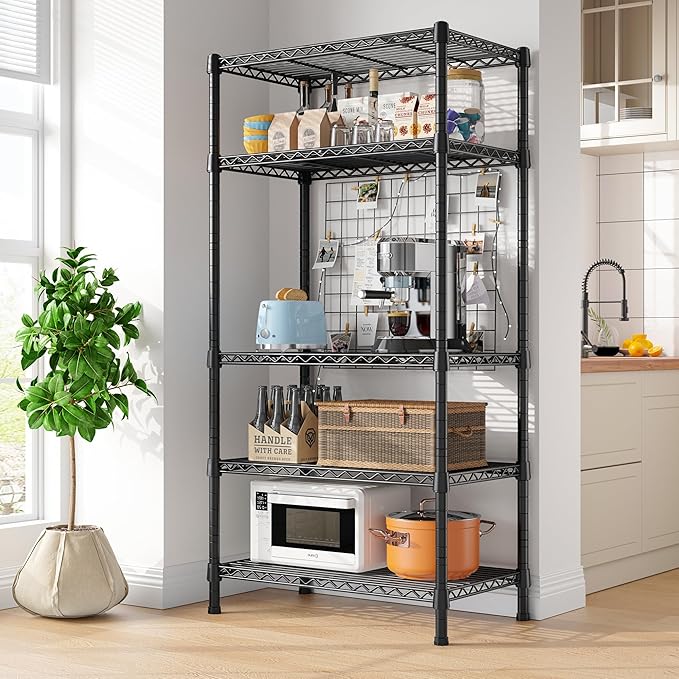 REIBII Wire Shelving Rack 5-Tier Metal Shelves for Storage Adjustable Garage Shelving Heavy Duty Storage Shelves for Storage Rack, 24" W X 14" D X 59" H