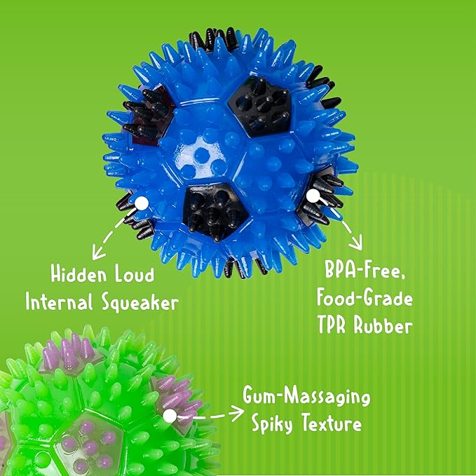 Gnawsome 2.5” Squeak & Light Soccer Ball Dog Toy - Small, Promotes Dental and Gum Health for Your Pet, Colors will vary, 2.5" for All Breed Sizes
