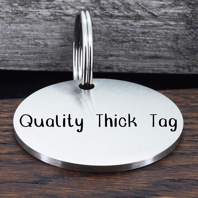 Ultra Joys Dog ID Tag, Custom Dog Tag Personalized Cat Tag, Pet ID Tag, Brushed Stainless Steel Round Silver Large