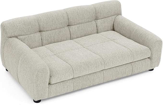 38" Pet Sofa Couch for Small and Medium Dogs, Soft Foam Cushion Dog Couch with Backrest & Armrests, Short Leg Stable Design, Durable Linen Fabric Pet Bed, Modern Style