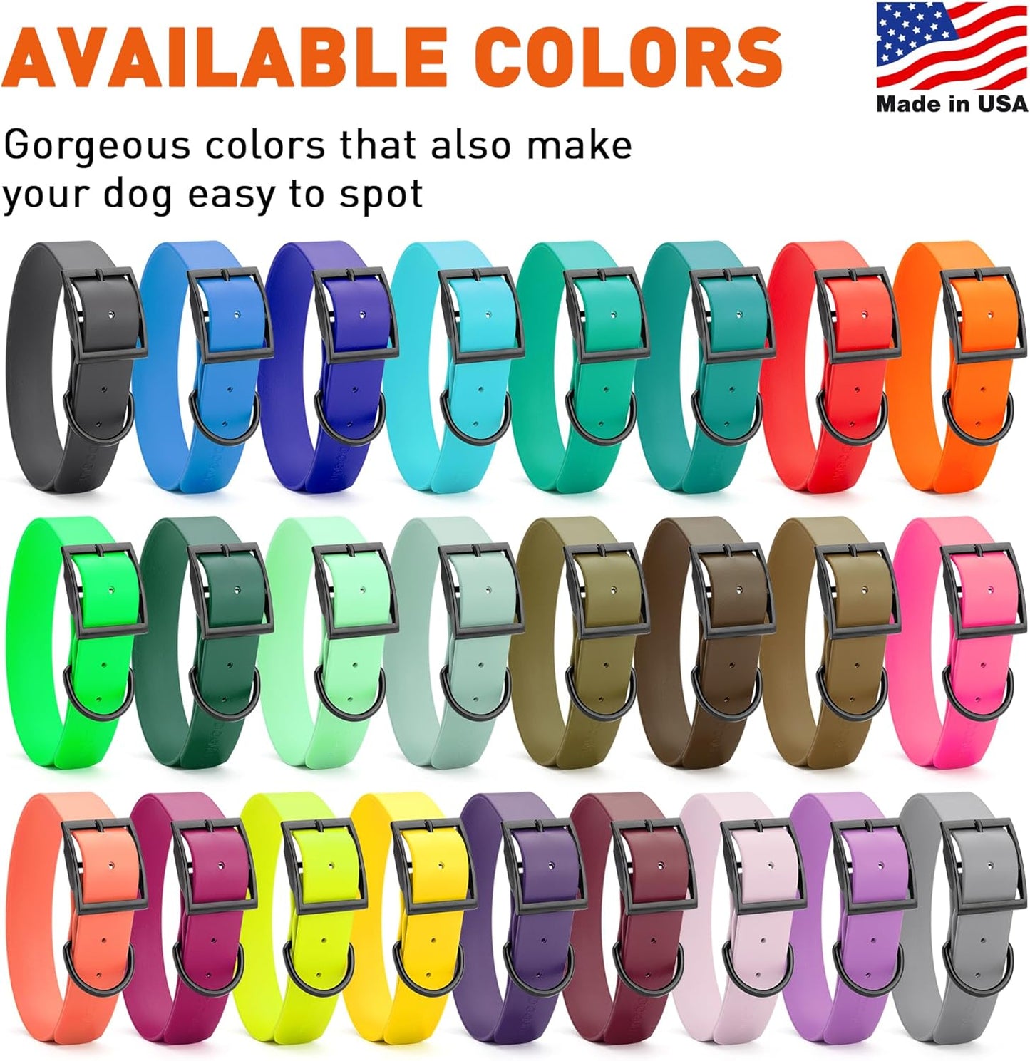Dogline Biothane Waterproof Dog Collar Strong Coated Nylon Webbing with Black Hardware Odor- Proof for Easy Care Easy to Clean High Performance Fits Small Medium or Large Dogs, Battleship Gray