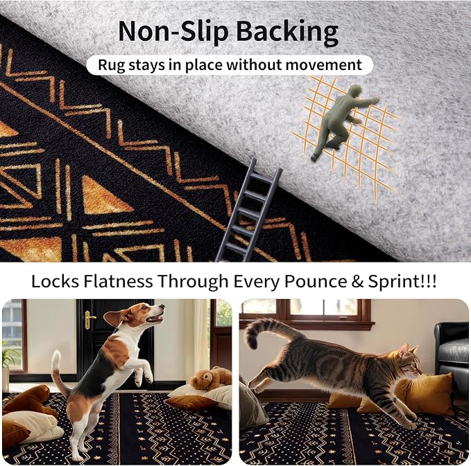 SERISSA 2x3 Rugs for Entryway, Washable Non-Slip Black and Gold Small Area Rug