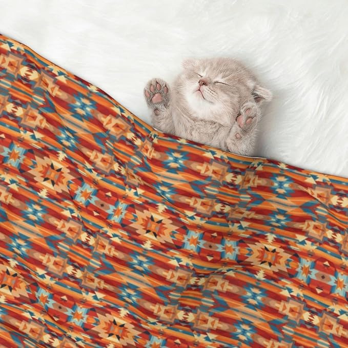 Double Sided Pet Bed Blanket for Added Cushion Warmth, Ethnic Tribal Navajo Indiana Western Southwest, Reversible Cover with Textured Dot Surface for Existing Beds Standalone Mat