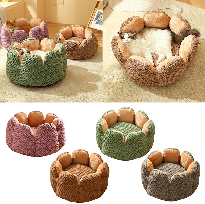 Cactus Flower Shape Dog Bed Warm Cute Kitten Lounger Cushions House Very Soft Small Dog Bed Washable s Beds, 37* 37* 15cm, Green