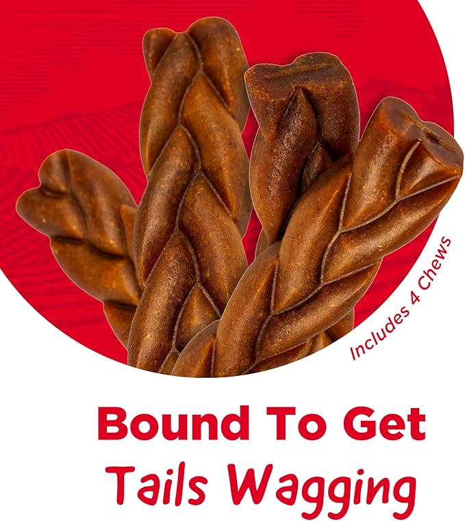 Country Kitchen Beef Collagen Braids, Rawhide Free Dog Chews, Made with Natural Beef Collagen, for Medium & Large Dogs, Made in The USA, 7.2 oz, 4 ct