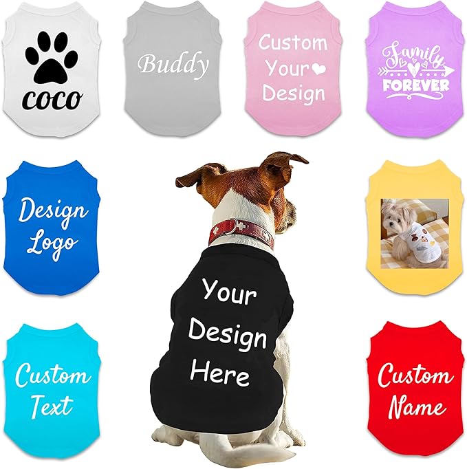 Custom Dog Shirt, Customized Summer Breathable Pullover Pet Outfit Personalized Pet Shirt Customized with Name/Text/Photo/Logo for Pet Dogs Puppy Cats Kitten（Custom Dog Shirt）